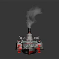 Vintage Steamship Featuring Red White Hull Black Chimney Emitting Smoke And Flying Flag On Water