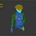 3D Game Movie Character with Black Short Hair Gray Jacket Pink Top Green Waist Decoration