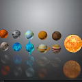 Colorful Planet Models With Various Colors And Textures Arranged On Black Background With Reflections