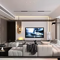 Modern Living Dining Room Interior Design With White Sofa TV And Floor Lamp