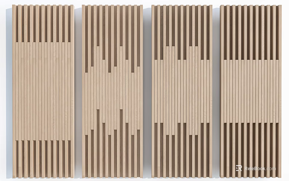 Modern Wood Grain Wall Panels With Vertical Stripes And Geometric Patterns 3d model 
