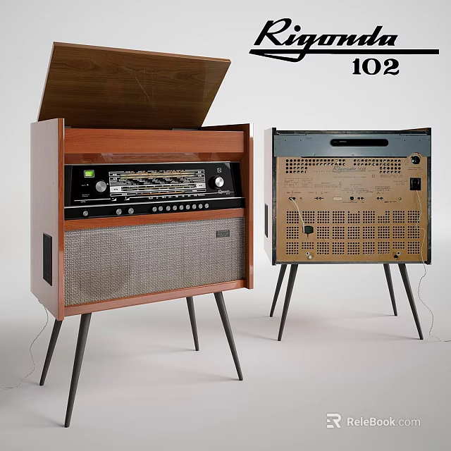 Two Vintage Radios With Wooden Case Metal Mesh And Control Panels Design 3d model 