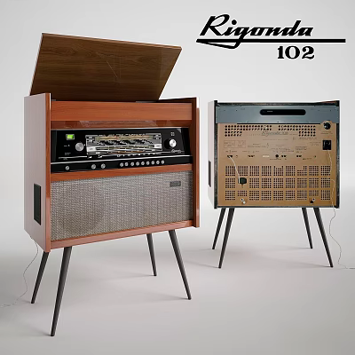 Two Vintage Radios With Wooden Case Metal Mesh And Control Panels Design 3d model