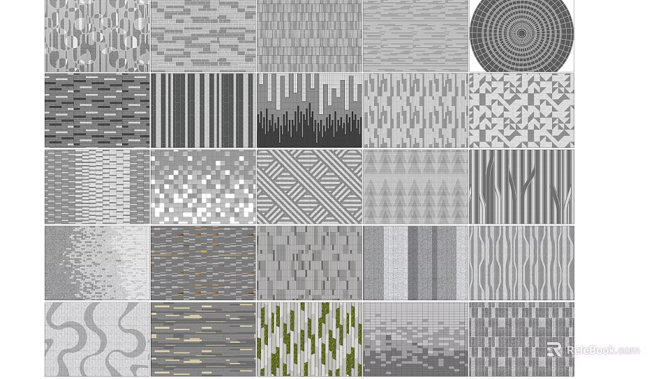 Garden Ornaments Showcasing Various Geometric Stripes Wave Patterns And Green Gray Textures 3d model