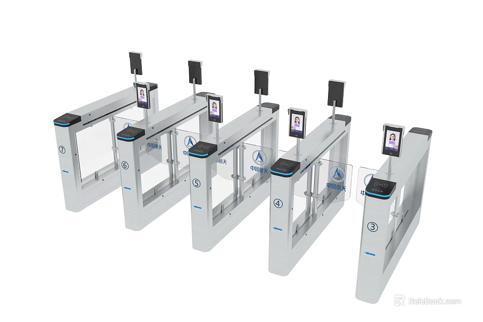 Modern Automatic Turnstiles With Facial Recognition And Card Reader Access Control 3d model 
