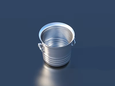 Silver Metal Bucket With Ribbed Design And Dual Handles For Household Use 3d model