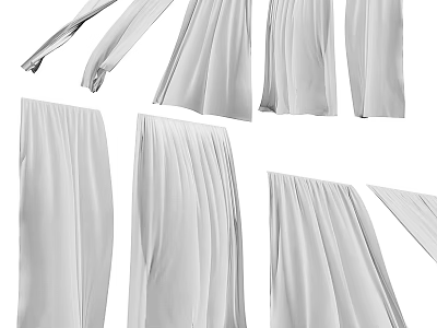 White Elegant Curtains With Soft Drapery And Different Hanging Styles 3d model