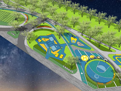 Well Designed Park Landscape Featuring Green Lawns Trees Paths And Play Areas 3d model
