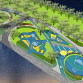 Well Designed Park Landscape Featuring Green Lawns Trees Paths And Play Areas