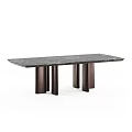 Modern Marble Top Table with Natural Vein Patterns and Metal Cylindrical Legs Design