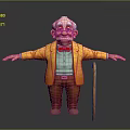 Game Movie Character Elderly Man Wearing Yellow Coat Red Bow Tie with Cane Arms Outstretched