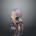 Cute Purple Yellow Octopus 3D Model With Large Green Eyes And Tentacles