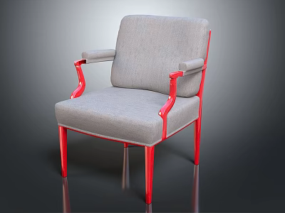Modern Stylish Chair With Gray Fabric Seat And Red Armrests Legs 3d model