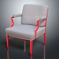 Modern Stylish Chair With Gray Fabric Seat And Red Armrests Legs