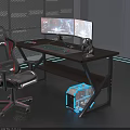 Gaming Desk Setup With Multiple Monitors Ergonomic Chair Keyboard Mouse And RGB Lighting