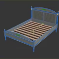 White Bed Frame With Slatted Wooden Base And Classic Headboard Design 3d model