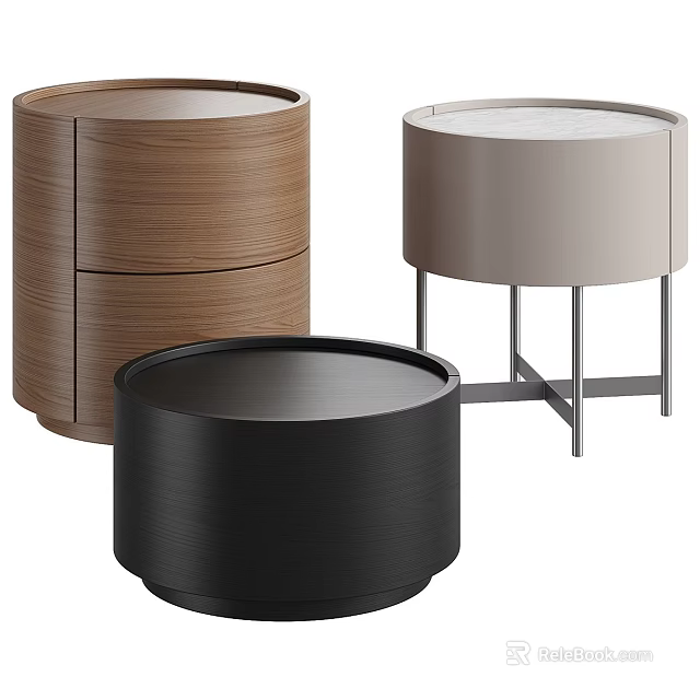 Modern Round Side Tables in Brown Beige Black with Minimalist Design and Metal Legs 3d model 