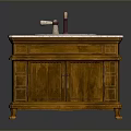 Traditional Wooden Bathroom Vanity With Marble Countertop Round Sink And Faucet