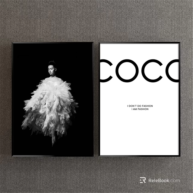 Stylish COCO Fashion Designer Portrait with Feather Dress Figure in Black and White Background 3d model 