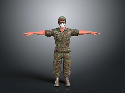 Game and Movie Character Wearing Military Camouflage Uniform With Cap And Mask And Arms Outstretched 3d model
