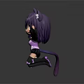 Game And Movie Character 3D Cartoon With Purple Hair Cat Ears Tail Playful Jumping Pose