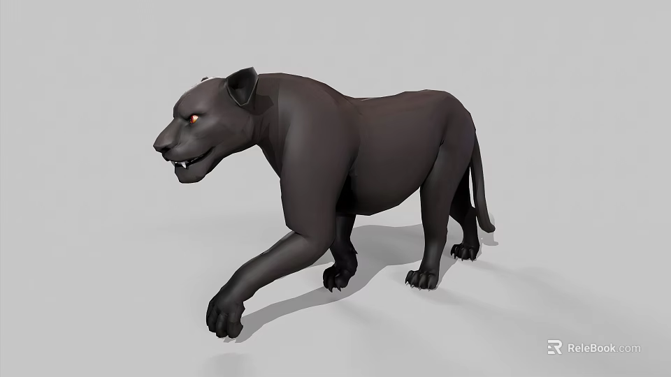 Realistic Black Panther 3D Model With Red Eyes And Walking Pose 3d model 