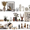 Stylish Decorative Ornament Set With Deer Head Decor Vases Plants Geometric Sculptures And Picture Frames