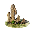 Garden Ornament Natural Rock Formation with Green Plants and Mossy Water Surface
