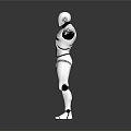Game Movie Character Silver Robot With CyberNation Logo On Chest And Outstretched Arms