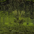 Cave Interior With Stone Walls Green Vines Stalactites And Mossy Floor