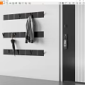 Wall Mounted Hooks in Entryway with Hanging Coat and Umbrella 3d model