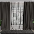 Dark Colored Thick Curtains by Window with Green Plants and Gray Rug