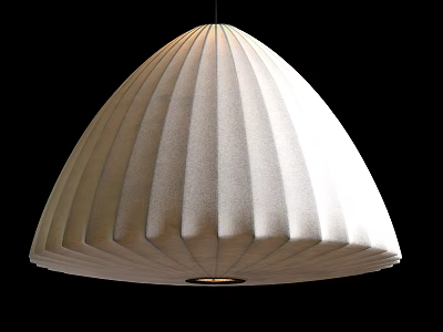 Elegant Modern Domed Pendant Light With Pleated Light Colored Fabric Design 3d model