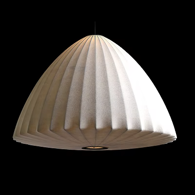 Elegant Modern Domed Pendant Light With Pleated Light Colored Fabric Design 3d model