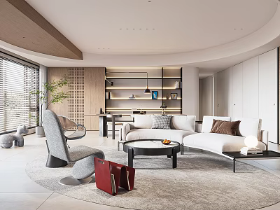 Modern Living and Dining Room Interior With Sofa Coffee Table and Green Plant 3d model