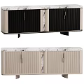 Modern TV Stand With Marble Top Black And Beige Striped Doors And Sleek Design