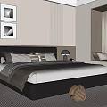 Modern Double Bed With Black Leather Headboard White Bedding And Striped Rug