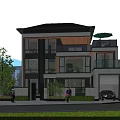 Modern Detached Villa Exterior Design With Large Windows Balcony Garage And Greenery