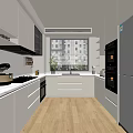 Modern Kitchen Interior Design With White Cabinets Stainless Steel Appliances And Light Wooden Floor