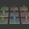 Nine Silver Square Metal Bases With Cylindrical Protrusions And Fixed Screws