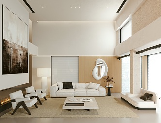 Modern Duplex Minimalist Living Room 3d model