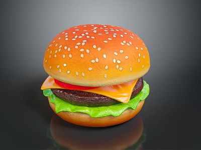 Delicious Hamburger With Sesame Seed Bun Fresh Lettuce Ripe Tomato Melty Cheese And Juicy Patty 3d model