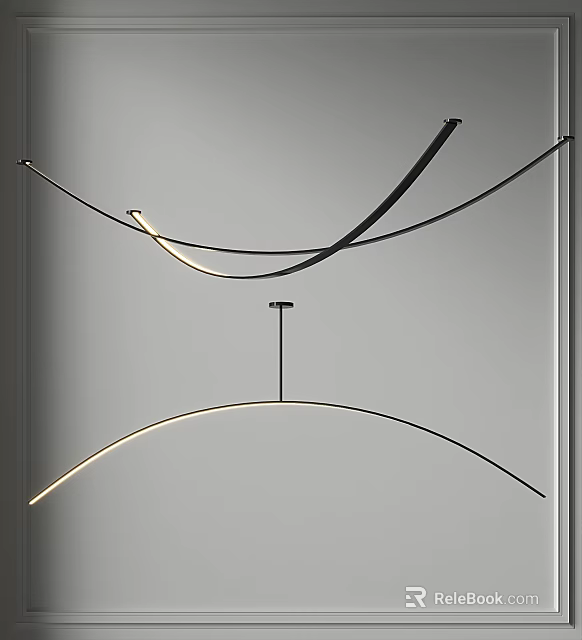 Modern Minimalist Curved Chandelier Design With Soft Warm Lighting And Sleek Metal Structure 3d model 