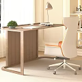 Children's Wooden Desk In Bright Room With Chair Table Lamp Small Plant