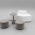 Gray Upholstered Round Public Chairs With Small Round Table And White Polygonal Structure On Gray Background 3d model
