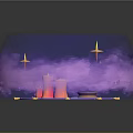 Cartoon Scene With Purple Cloud Magic Circle Cards Pink Candles And Golden Stars