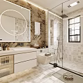Modern Bathroom Interior Design With Vanity Large Mirror Glass Shower And Mosaic Tiles