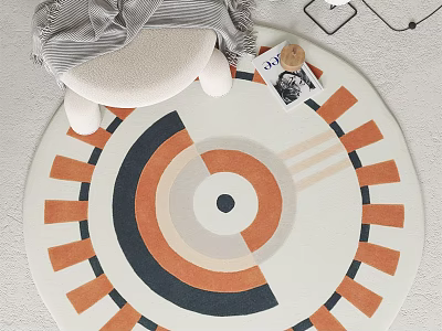 Soft Modern Round Rug With Geometric Pattern In Orange Blue White For Living Room Decor 3d model