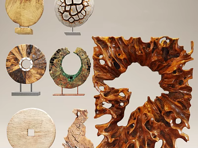 Artistic Wooden Ornament Set With Natural Texture And Hollow Design For Home Decor 3d model
