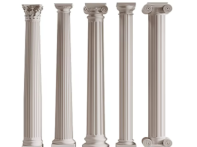 Five Roman Columns in Various Classic Architectural Styles with Decorative Details 3d model